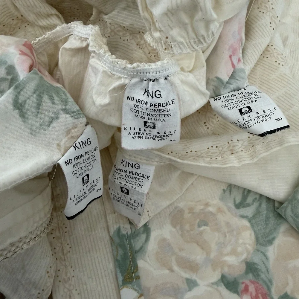 Vintage 1986 Eileen West 4PC KING Sheet Set Tan Gold‎ Floral Cottage Farmhouse